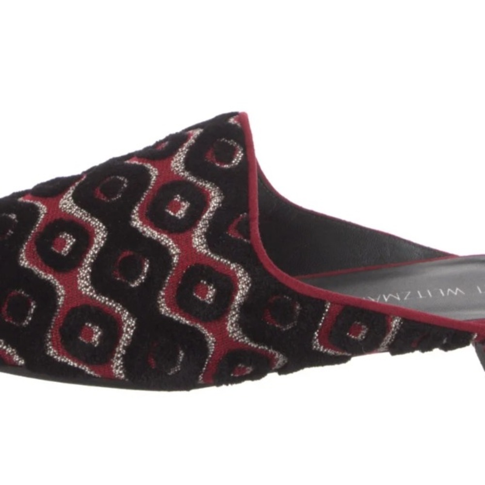 Stuart Weitzman Mulearky Red/Black Embroidery Slip-on Vamp Mules Flats - Picture 3 of 8